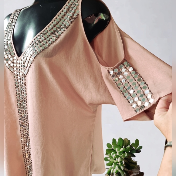 Moda International Beaded Cold Shoulder Blouse - Picture 6 of 7